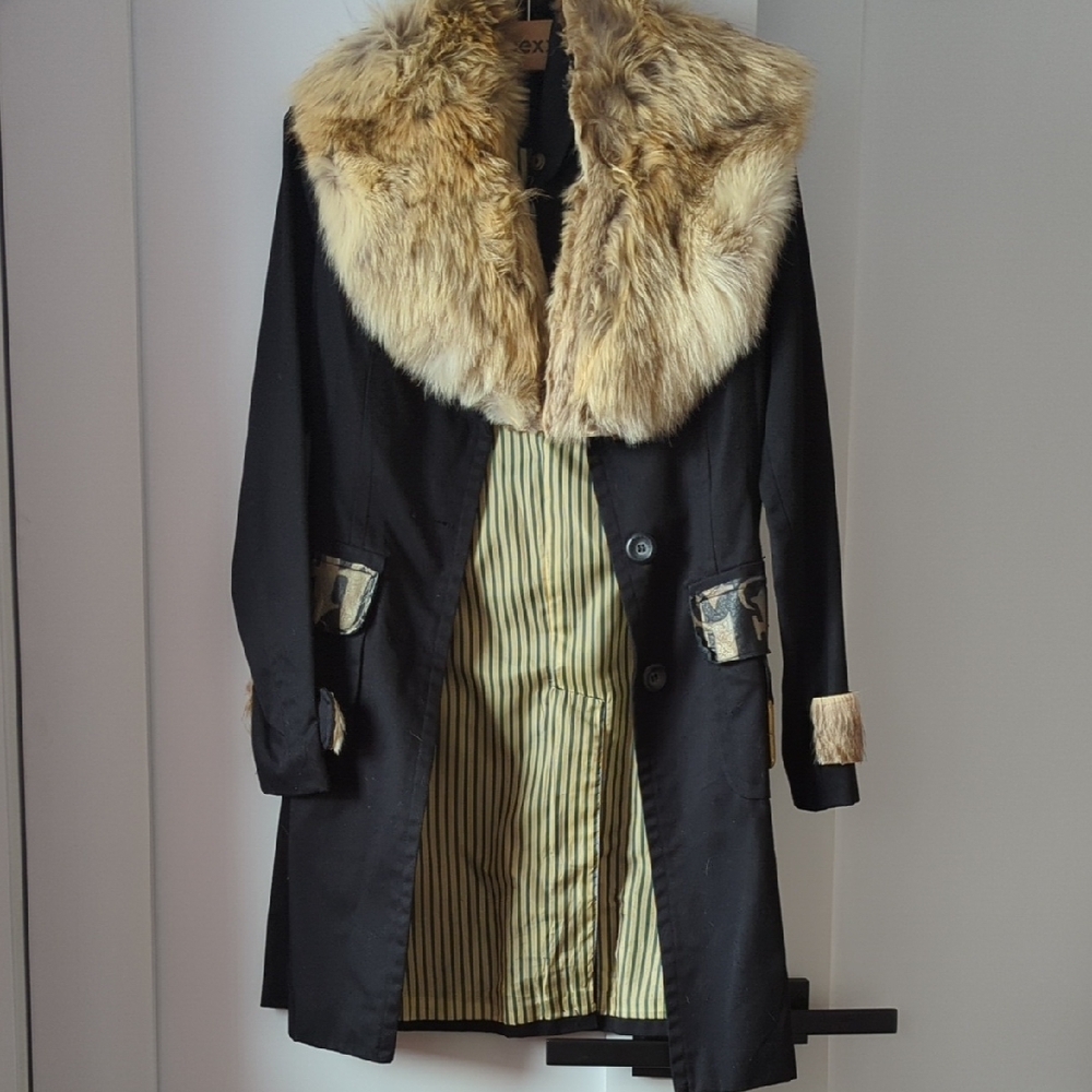 Black Coat with Faux Fur Collar
